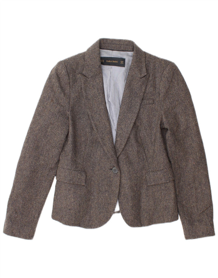 Zara Dame 1 Knap Blazer Jacket UK 12 Medium Grey Herringbone Acetate