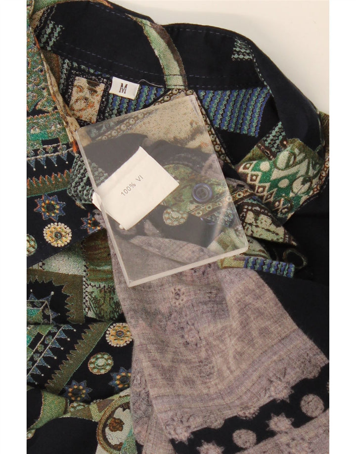 VINTAGE Kortærmet Herreskjorte Medium Sort Patchwork Viscose