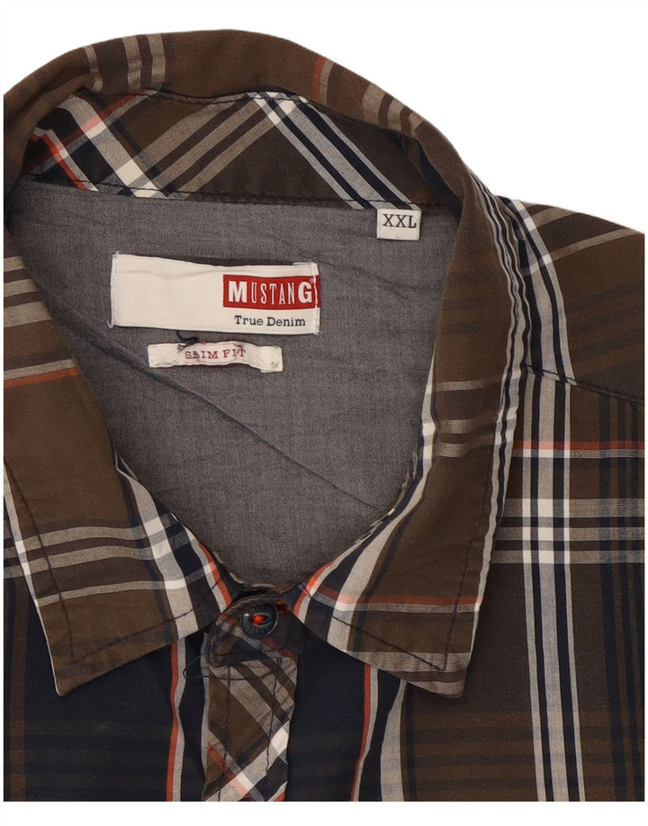 Mustang herre Slim Fit skjorte 2XL brun ternet bomuld