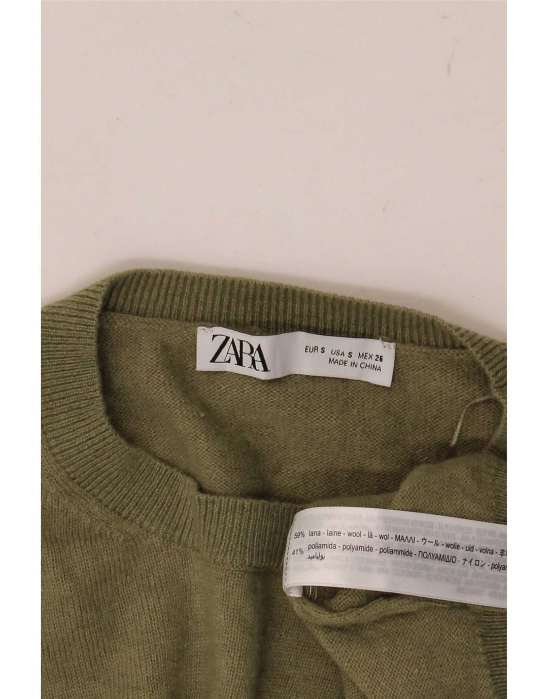 Zara Dame Oversized Crew Neck Jumper Sweater UK 10 Small Green Wool