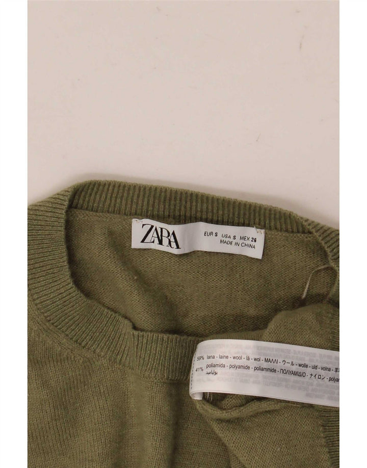 Zara Dame Oversized Crew Neck Jumper Sweater UK 10 Small Green Wool