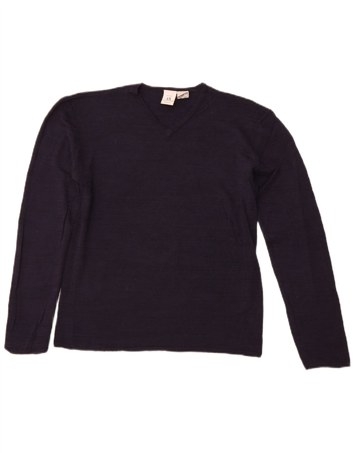 ARMANI EXCHANGE Dame V-hals sweater UK 12 Medium Navy Blue