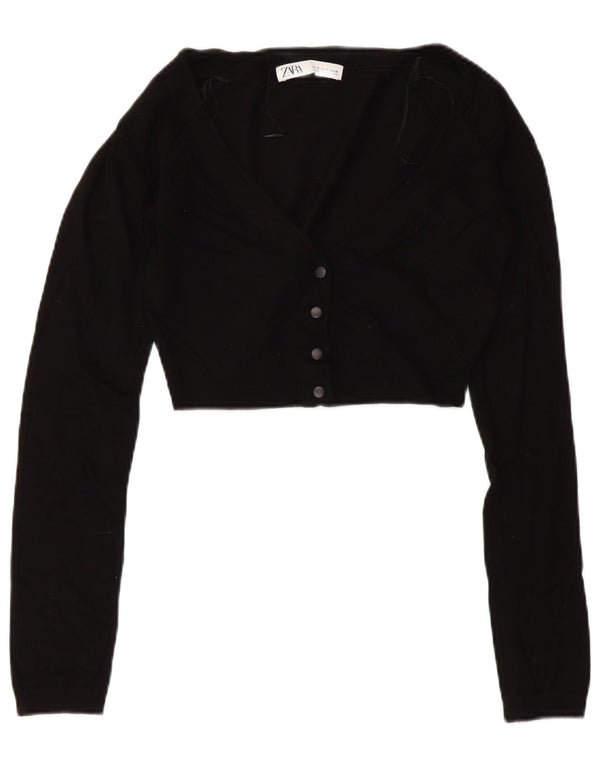 Zara Womens Crop Blouse Top UK 8 Small Black Viscose