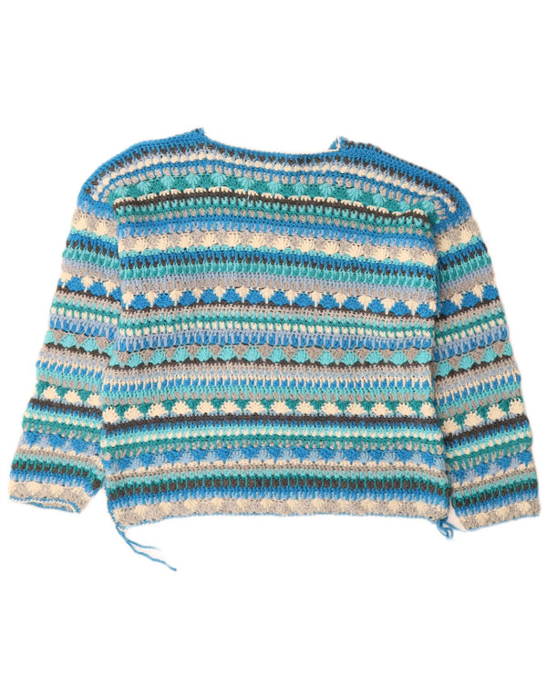 Vintage dame sweater med rund hals, UK 18 XL blå stribet