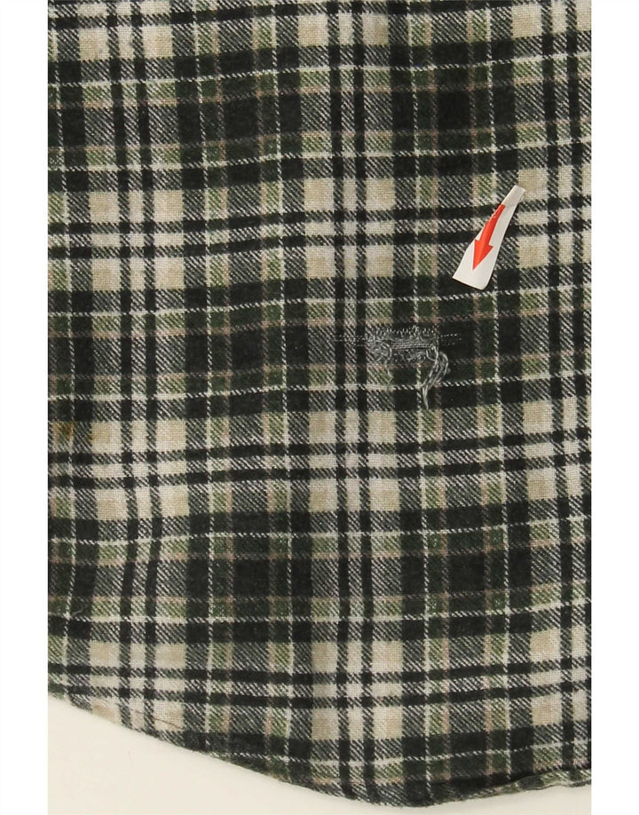 Vintage flannelskjorte til mænd, stor grøn ternet bomuld