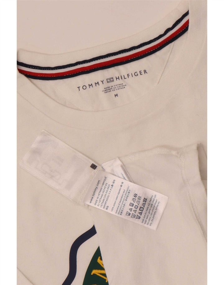 Tommy Hilfiger Herre grafisk T-shirt Top Medium Hvid Bomuld