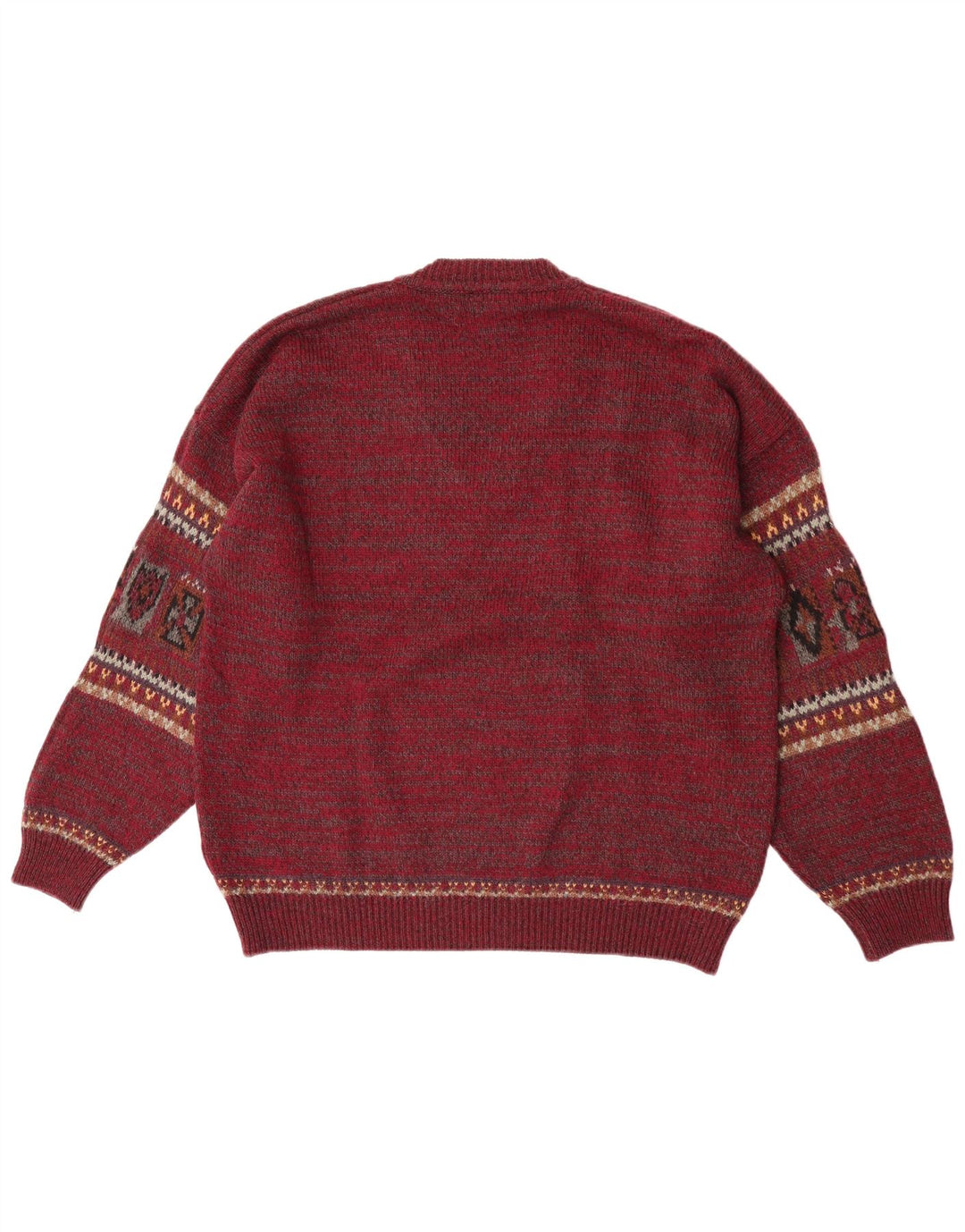 Fiume Herre V-hals sweater Large Burgundy Fair Isle Wool