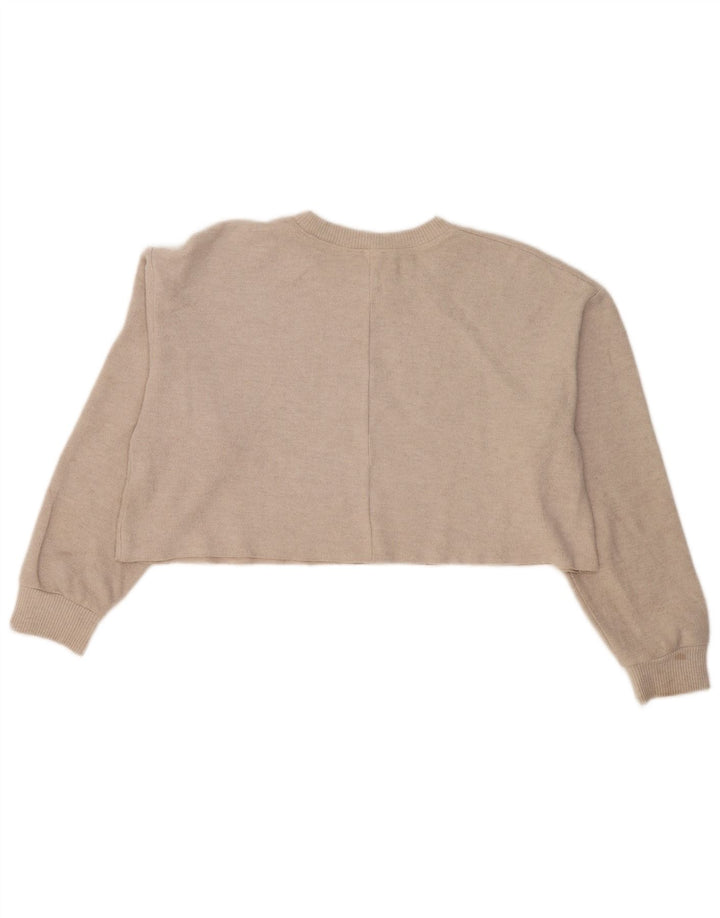 Zara Womens Crop Oversized Sweatshirt Jumper UK 16 Large Beige Polyester
