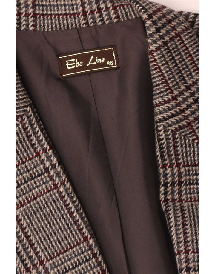 Vintage Dame 1 Knap Blazer Jakke IT 46 Stor Grå Houndstooth Uld