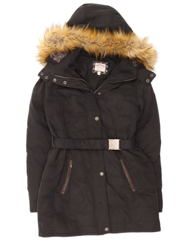 Fat Face Dame Hætte Polstret Frakke UK 10 Small Black Polyester