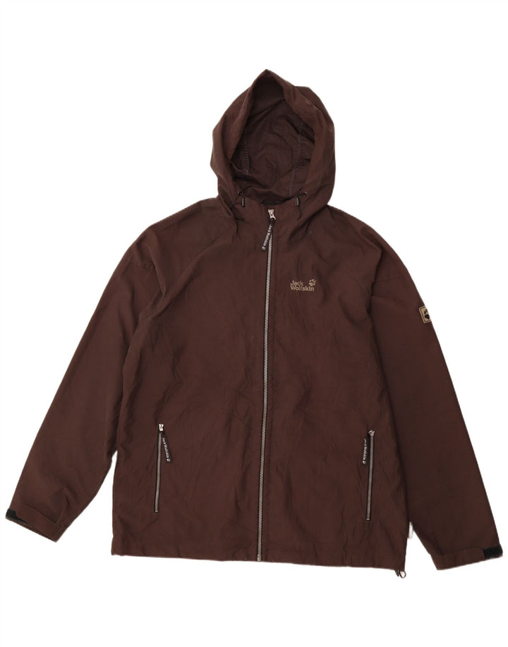 JACK WOLFSKIN Regnjakke med hætte til mænd UK 44/46 XL Brun Polyester