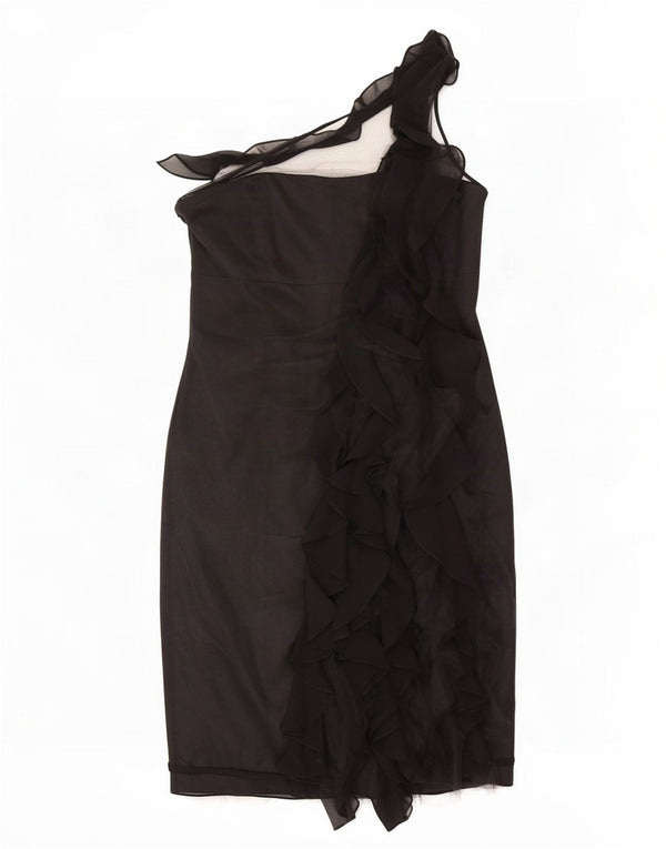 Karen Millen Dame One Shoulder Kjole UK 12 Medium Sort Silke
