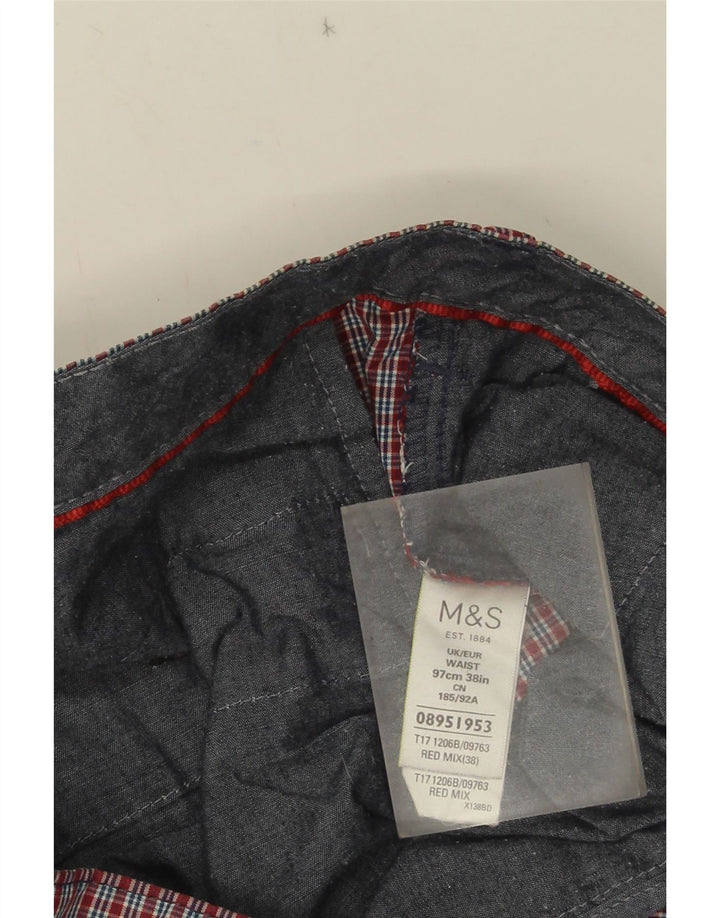 Marks & Spencer Herre Chino Shorts W38 XL Rød Gingham Bomuld
