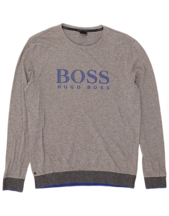 Hugo Boss Herre Grafisk Top Langærmet Medium Grey Flecked Bomuld