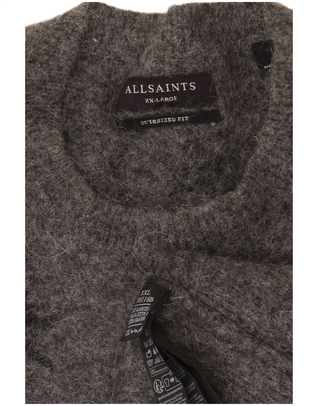 ALL SAINTS Dame sweater med rund hals DK 20 2XL Grå Geometrisk