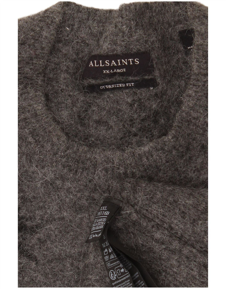 ALL SAINTS Dame sweater med rund hals DK 20 2XL Grå Geometrisk