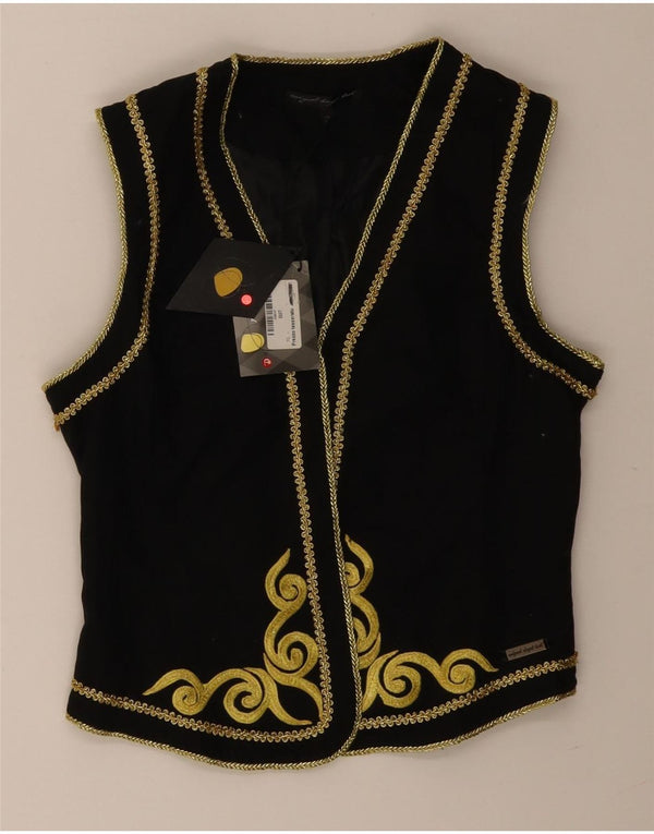 Vintage Dame ÅBEN vest IT 38 XS Sort Paisley Bomuld