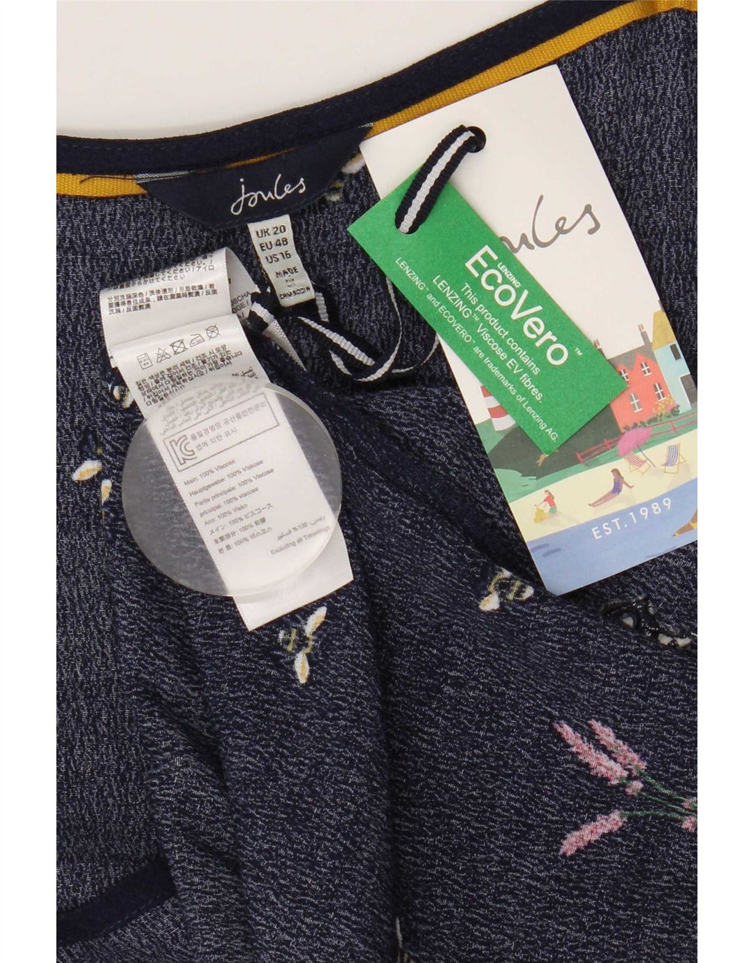 Joules kvinders abstrakt mønster Cami Top UK 20 2XL Navy Blue Viscose