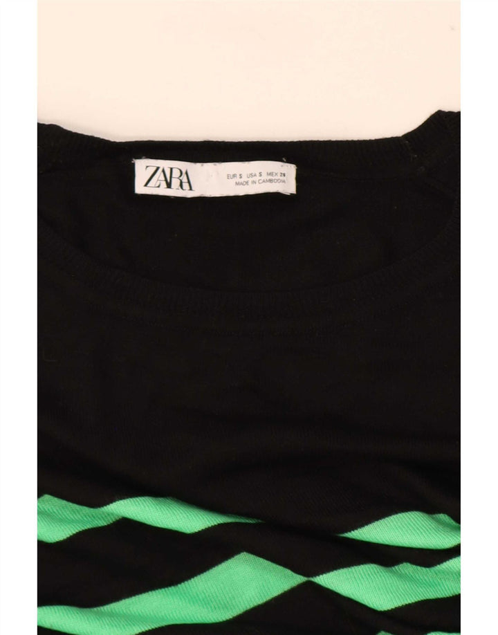 Zara Dame Oversized Bluse Top UK 10 Lille Sort Stribet