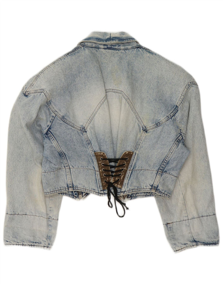 Vintage Dame Crop Denim Jacket UK 14 Medium Blue