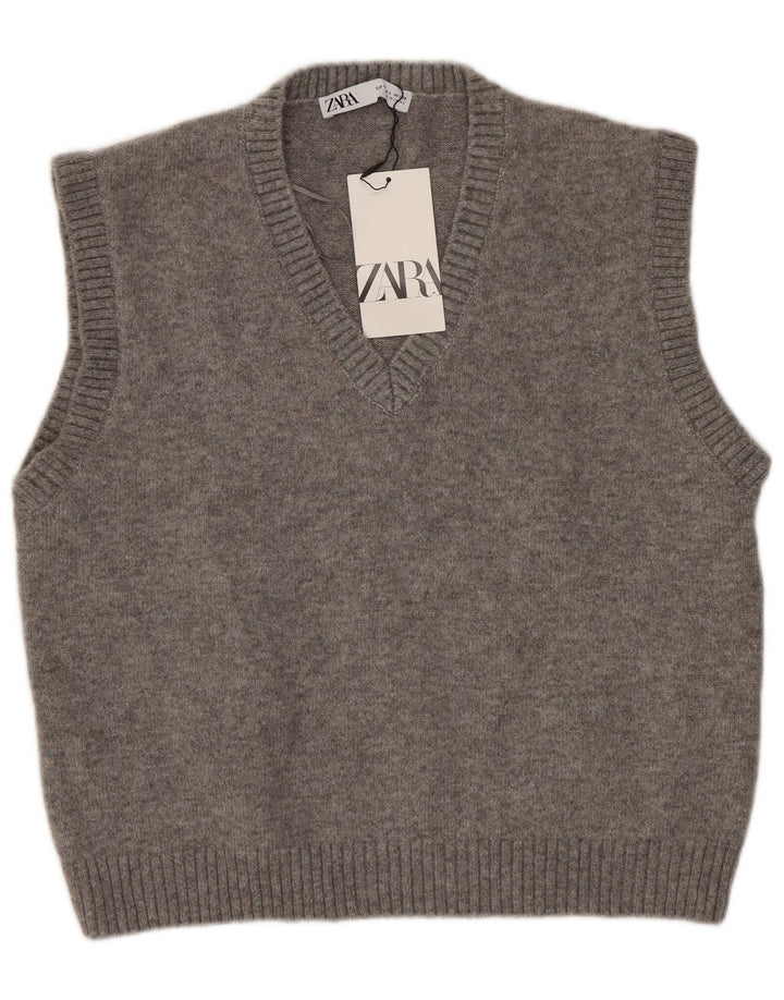Zara Dame Vest Tank Top UK 16 Stor Grå Polyester