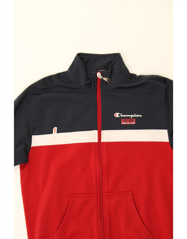 CHAMPION Boys Tracksuit Top Jacket 9-10 Years Medium Navy Blue Colourblock Vintage Champion and Second-Hand Champion from Messina Hembry 