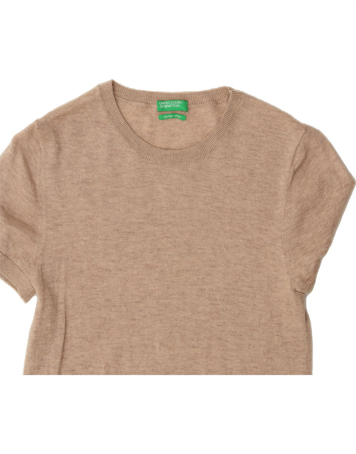 BENETTON Womens Short Sleeve Crew Neck Jumper Sweater UK 12 Medium Brown Vintage Benetton and Second-Hand Benetton from Messina Hembry 
