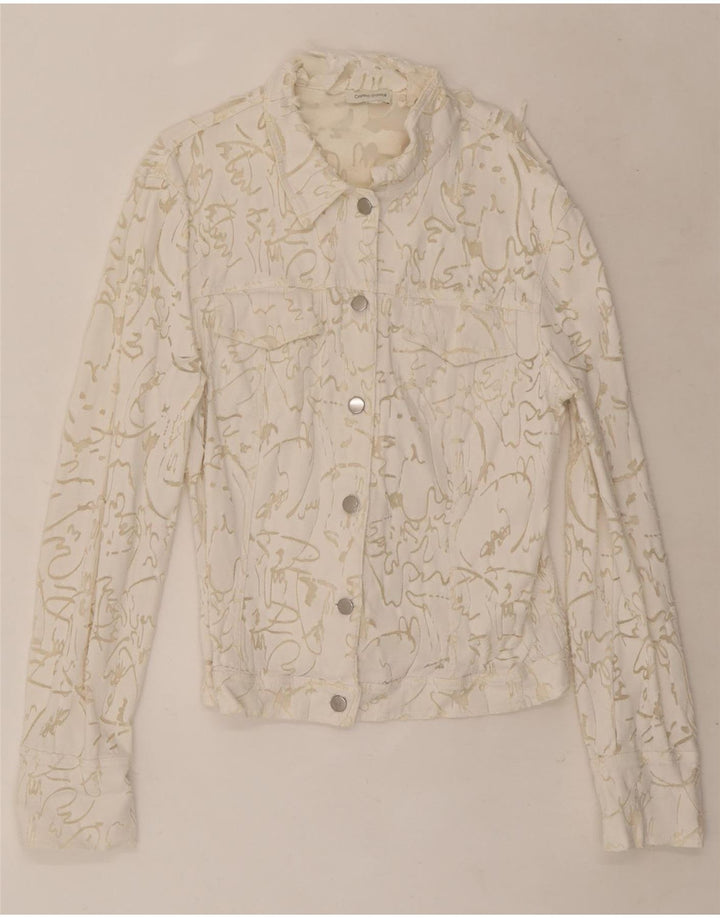 Cristina Gavioli kvinders abstrakt mønster bomberjakke UK 14 Medium White