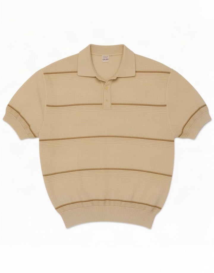 Vintage poloskjorte til mænd Medium Beige Stribet polyakryl
