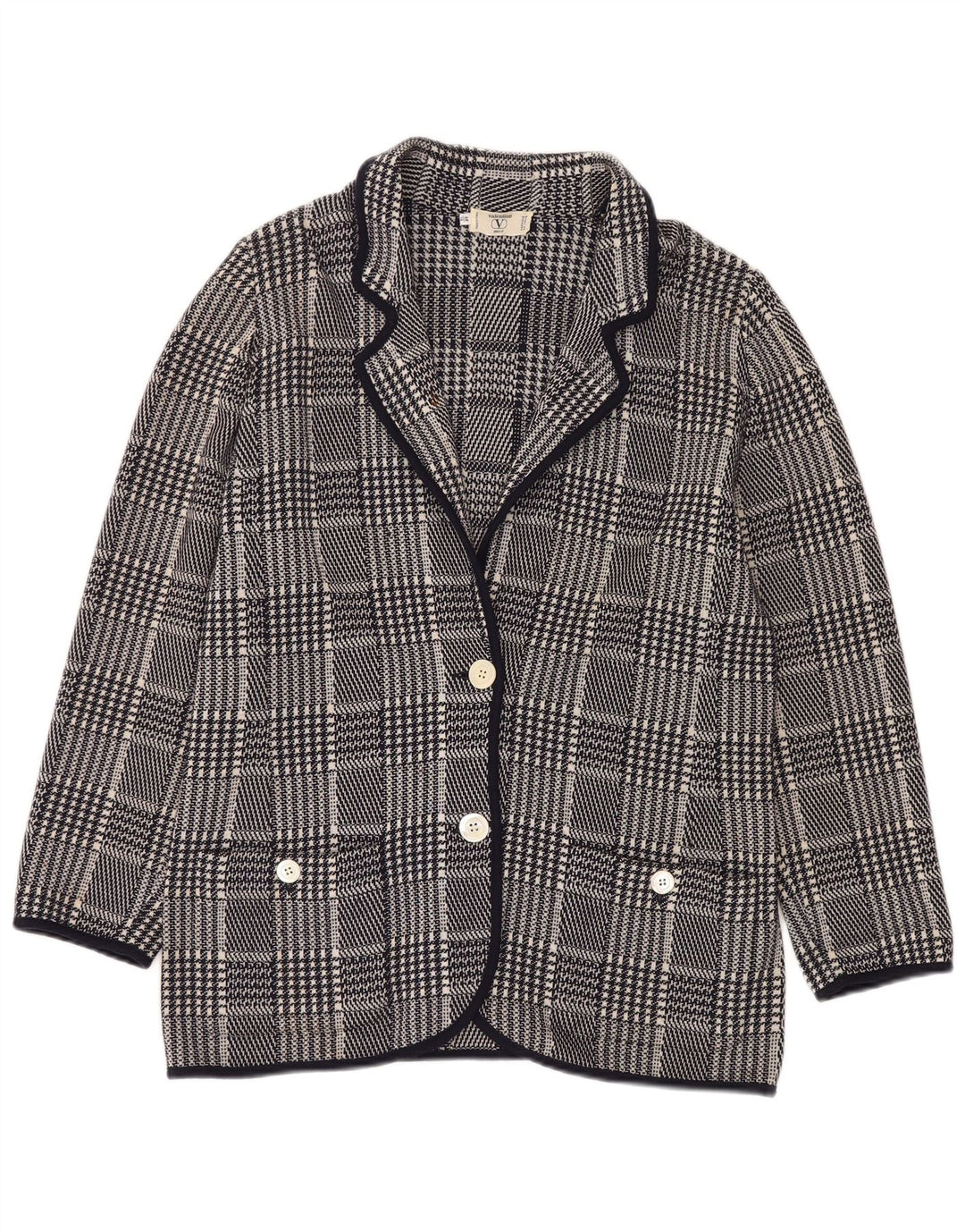 VALENTINO Dame Miss V Blazer Jacket IT 48 XL Marineblå Houndstooth