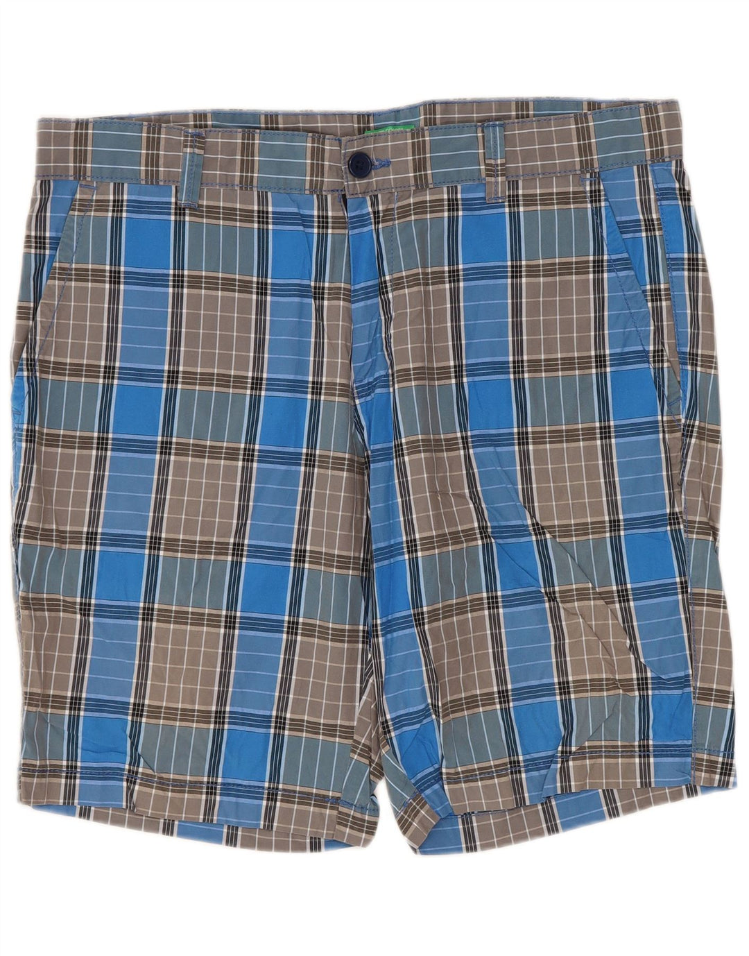 BENETTON Chino-shorts til mænd W34 store blå ternet bomuld