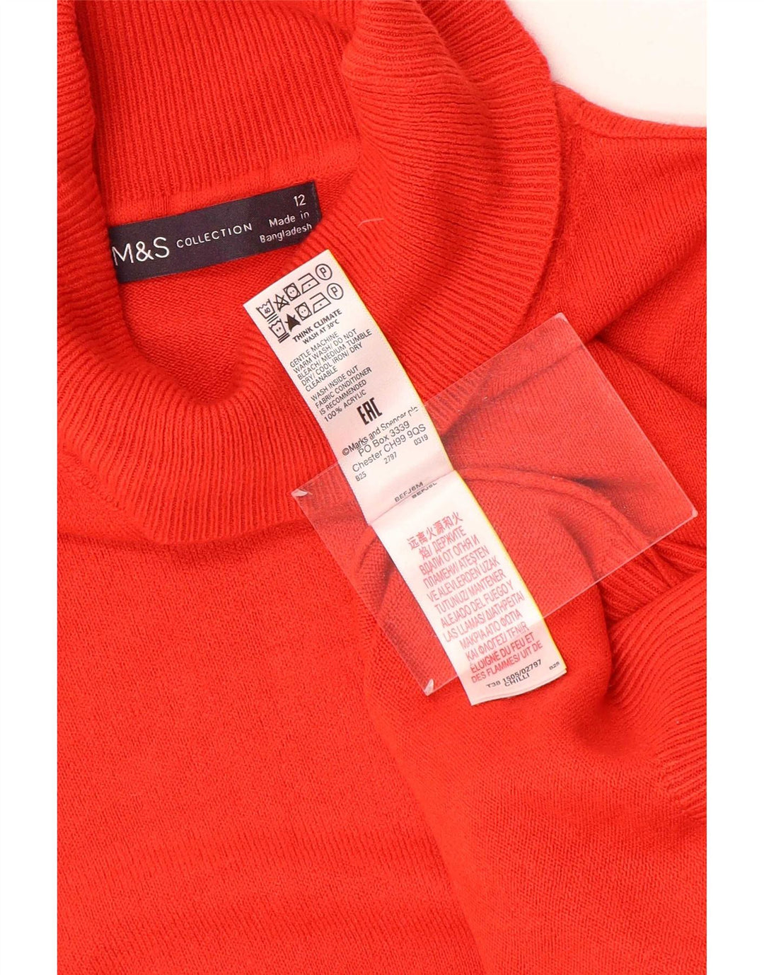 Marks & Spencer Dame Rullehals Sweater UK 12 Medium Rød Akryl