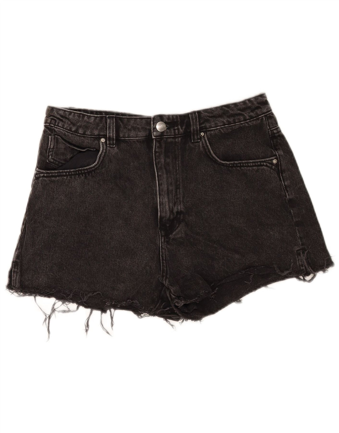 Zara Dame Denim Shorts EU 40 Medium W30 Sort Bomuld