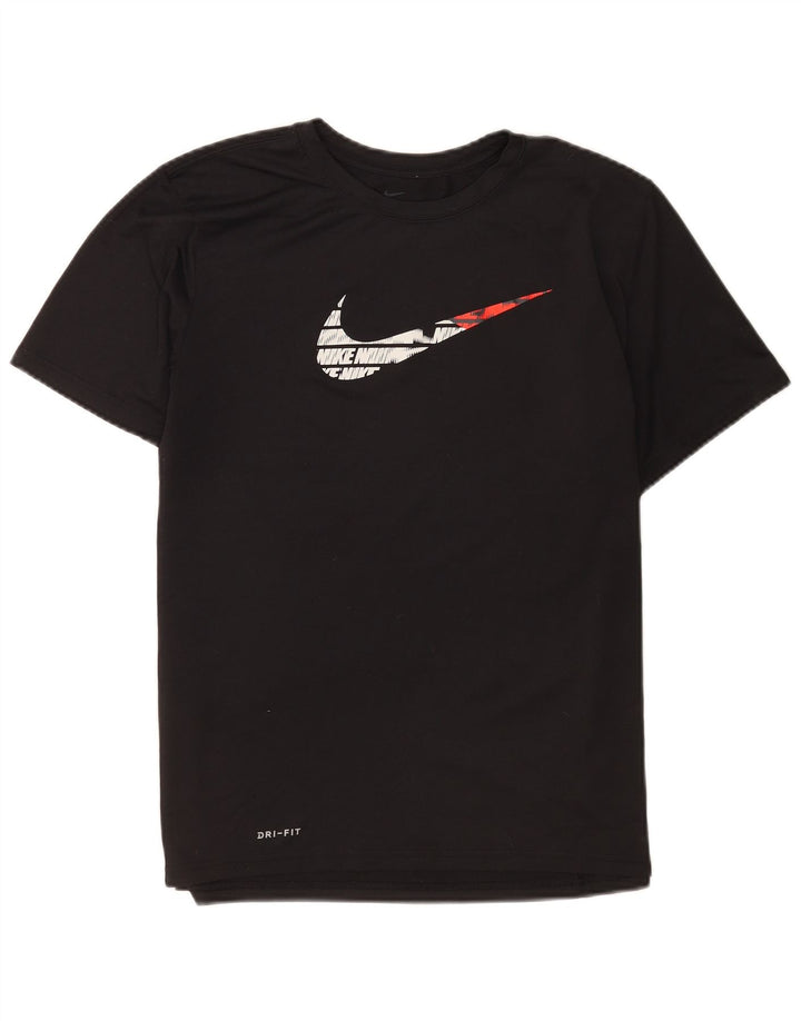 Nike Dame Dri Fit Regular Graphic T-Shirt Top UK 16 Large Black Polyester