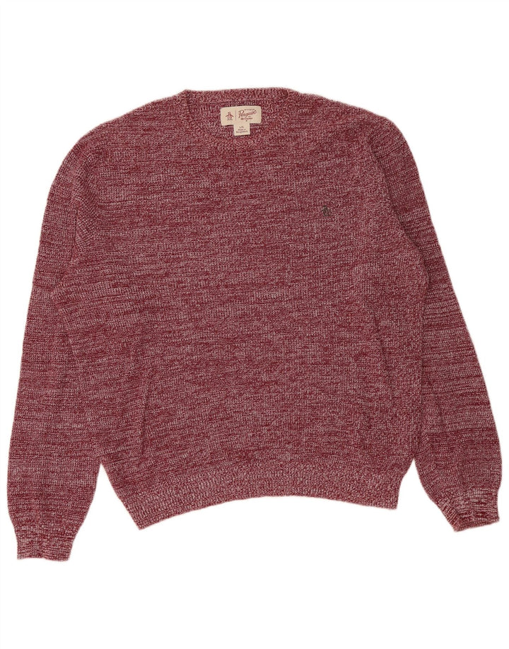 Penguin Herre Crew Neck Jumper Sweater Stor rødbrun Flecked Bomuld