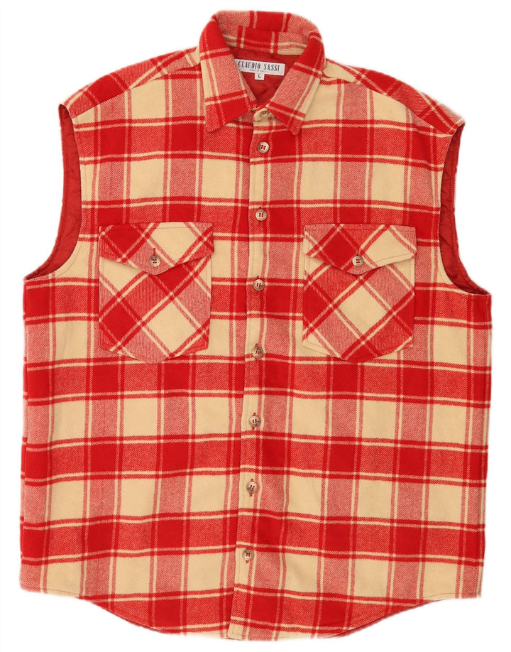 Vintage herre ærmeløs skovhugger flannel skjorte stor rød ternet uld