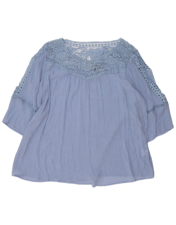 Marks & Spencer Dame Autograph 3/4-ærmet bluse Top UK 26 5XL Blå