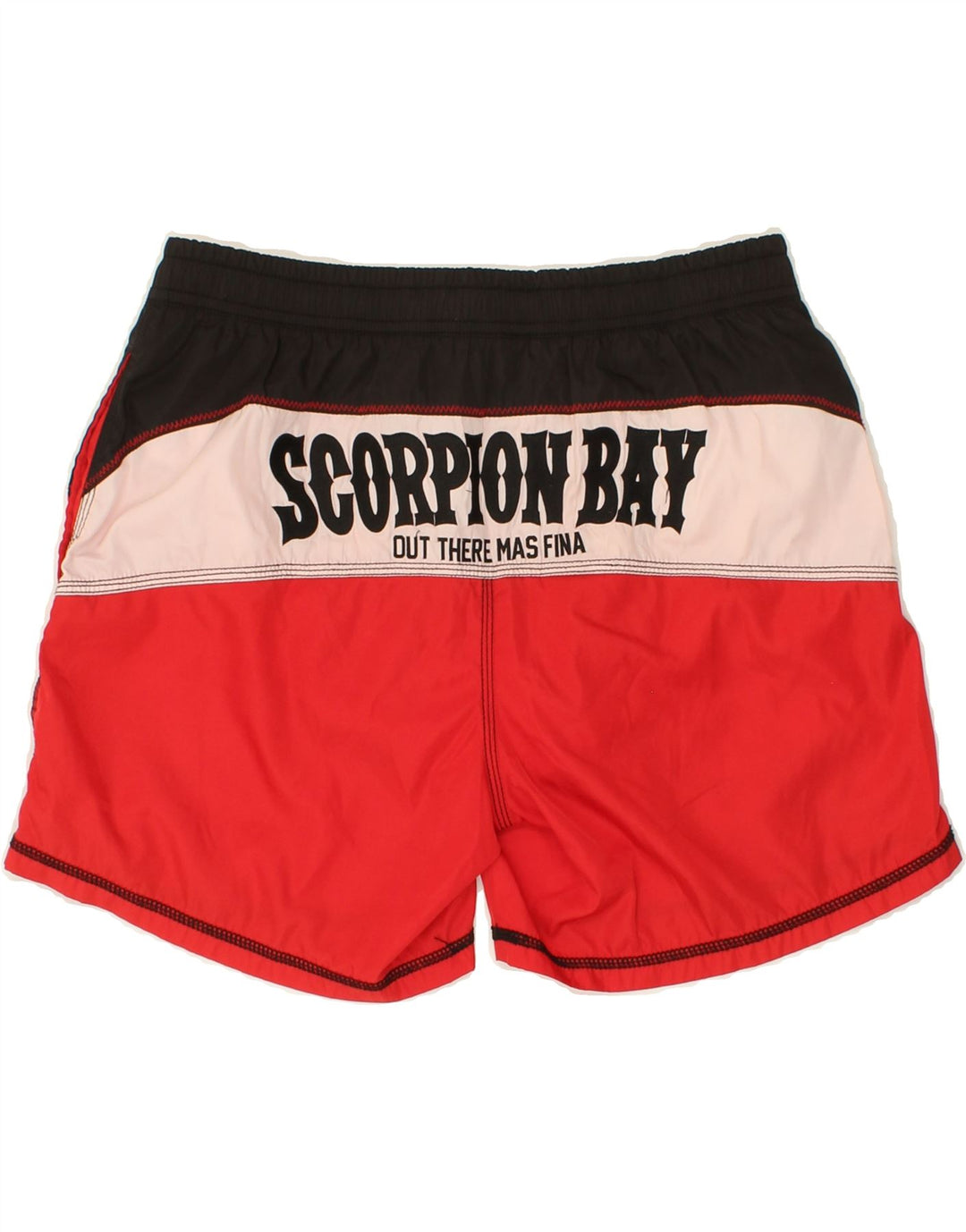 SCORPION BAY Mens Graphic Swimming Shorts Large Red Colourblock Polyester Vintage Scorpion Bay and Second-Hand Scorpion Bay from Messina Hembry 