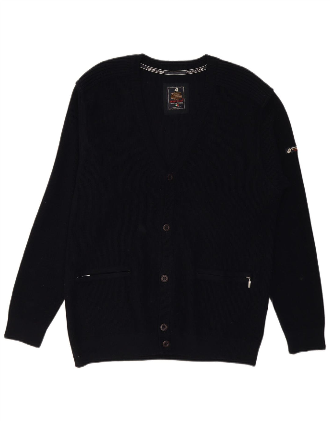 GREEN COAST Herre Cardigan Sweater IT 52 Stor Sort Merinould