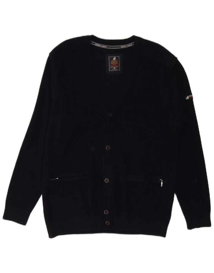 GREEN COAST Herre Cardigan Sweater IT 52 Stor Sort Merinould