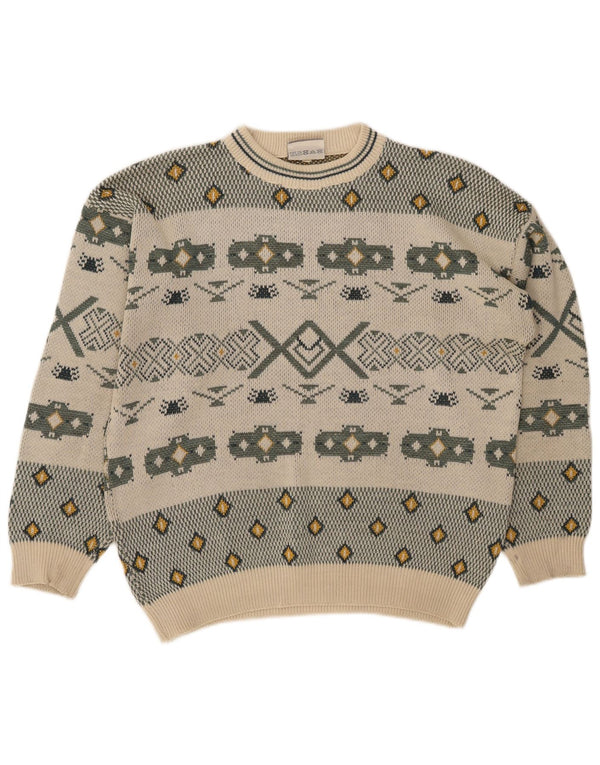 Vintage herre sweater med rund hals, stor off-hvid Colourblock Retro