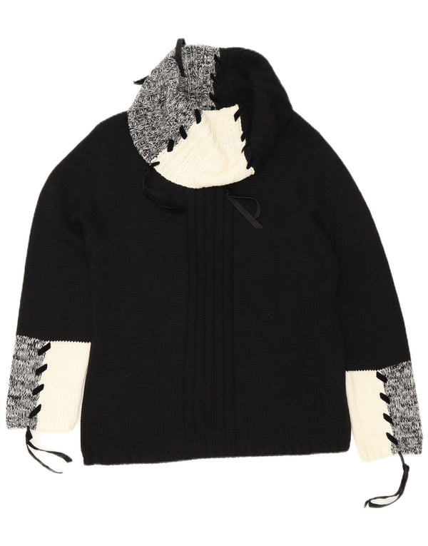 Monari Dame Roll Neck Jumper Sweater UK 16 Large Black Colourblock Bomuld
