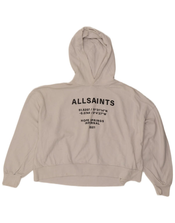 All Saints Dame Oversized Crop Graphic Hoodie Jumper UK 14 Medium White