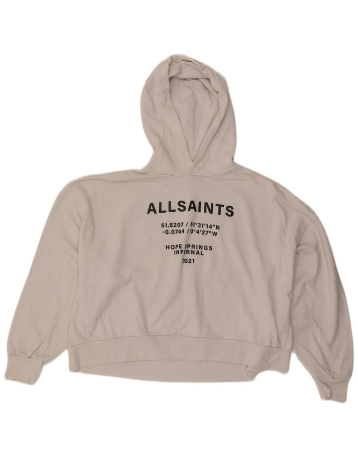 All Saints Dame Oversized Crop Graphic Hoodie Jumper UK 14 Medium White