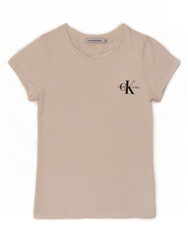 Calvin Klein Jeans Womens T-Shirt Top UK 6 XS White Cotton