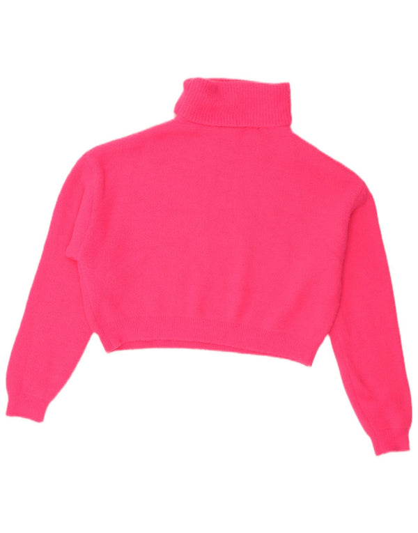 Zara Womens Crop Oversized Roll Neck Jumper Sweater UK 10 Small Pink Nylon