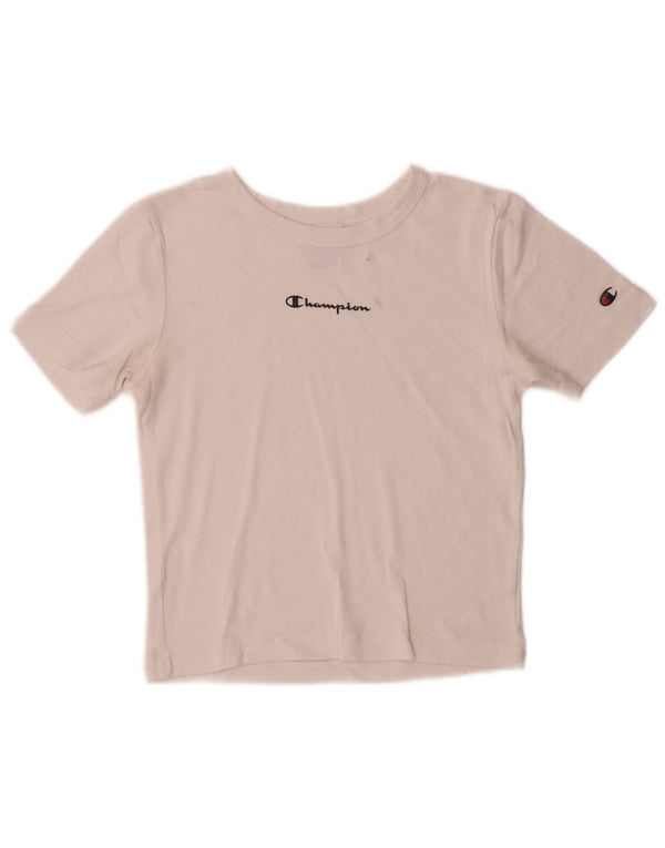 Champion Womens Crop Grafisk T-Shirt Top UK 10 Small White