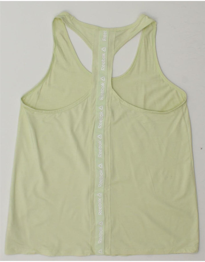 REEBOK Womens Graphic Vest Top UK 14 Medium Yellow Polyester Vintage Reebok and Second-Hand Reebok from Messina Hembry 