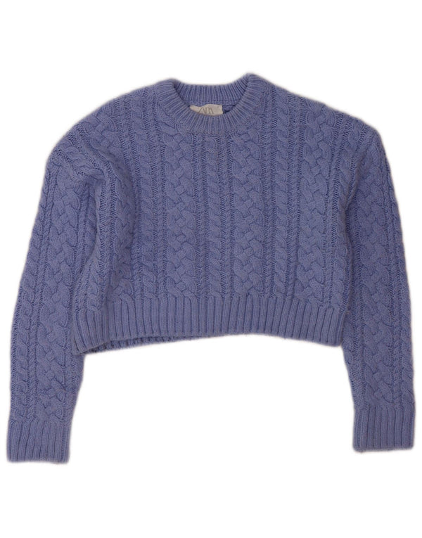 Zara Girls Crop Crew Neck Jumper Sweater 13-14 år Blå Akryl