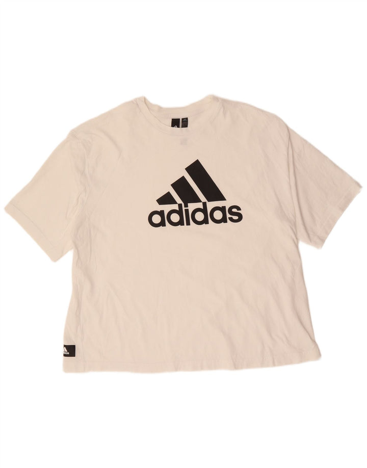 ADIDAS oversized grafisk t-shirt top til kvinder DK 20/22 XL hvid bomuld